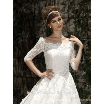 ZM16012 Vintage A Line Robe de mariée avec manches courtes en dentelle Robe de mariée incroyable Mariage 2016 Robes de mariée en mousseline